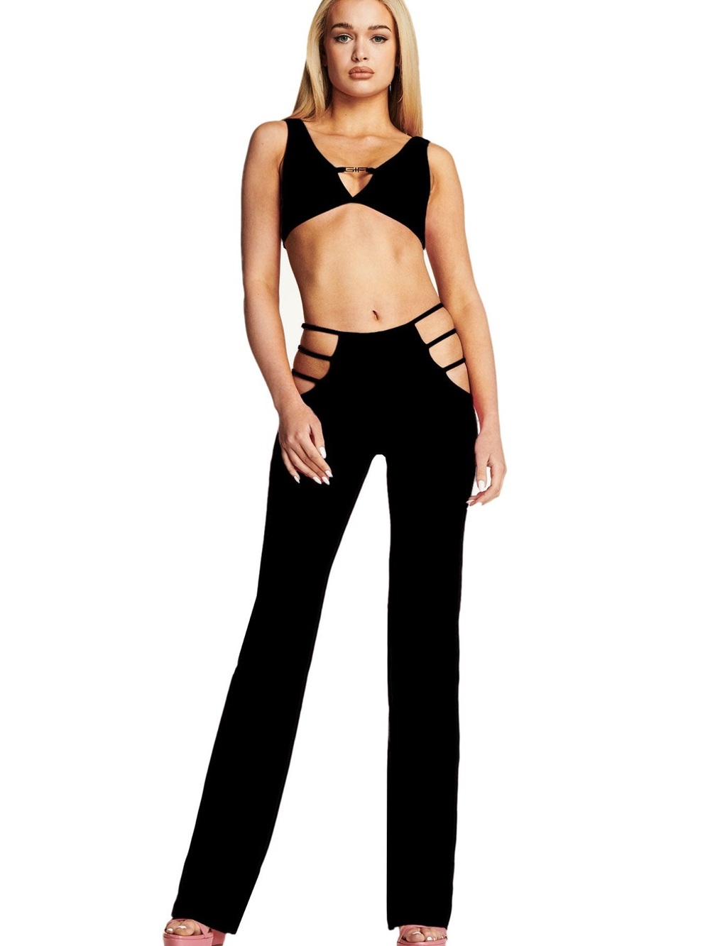 I.AM.GIA Black High-Waist Cutout Straight-Leg Pants